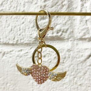 Gold Winged Heart Bling Crystal Rhinestone Keychain NWT